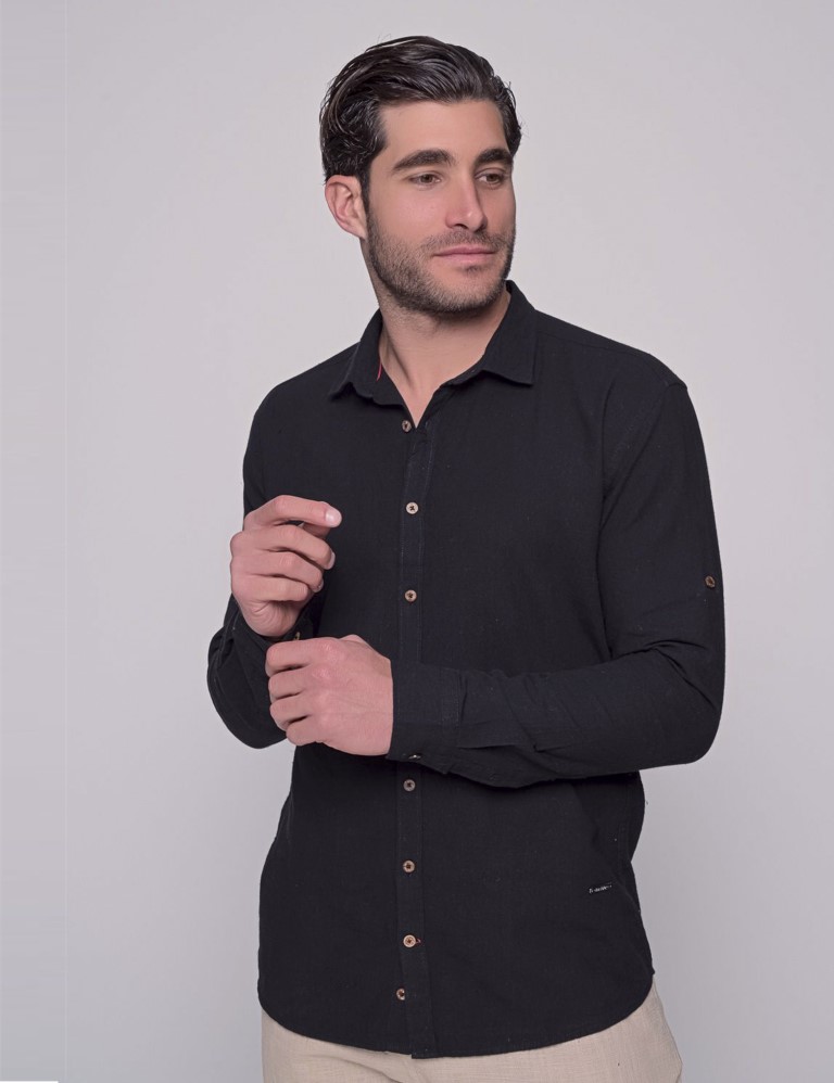 Ben Tailor ανδρικό λινό πουκάμισο μαύρο 0728M